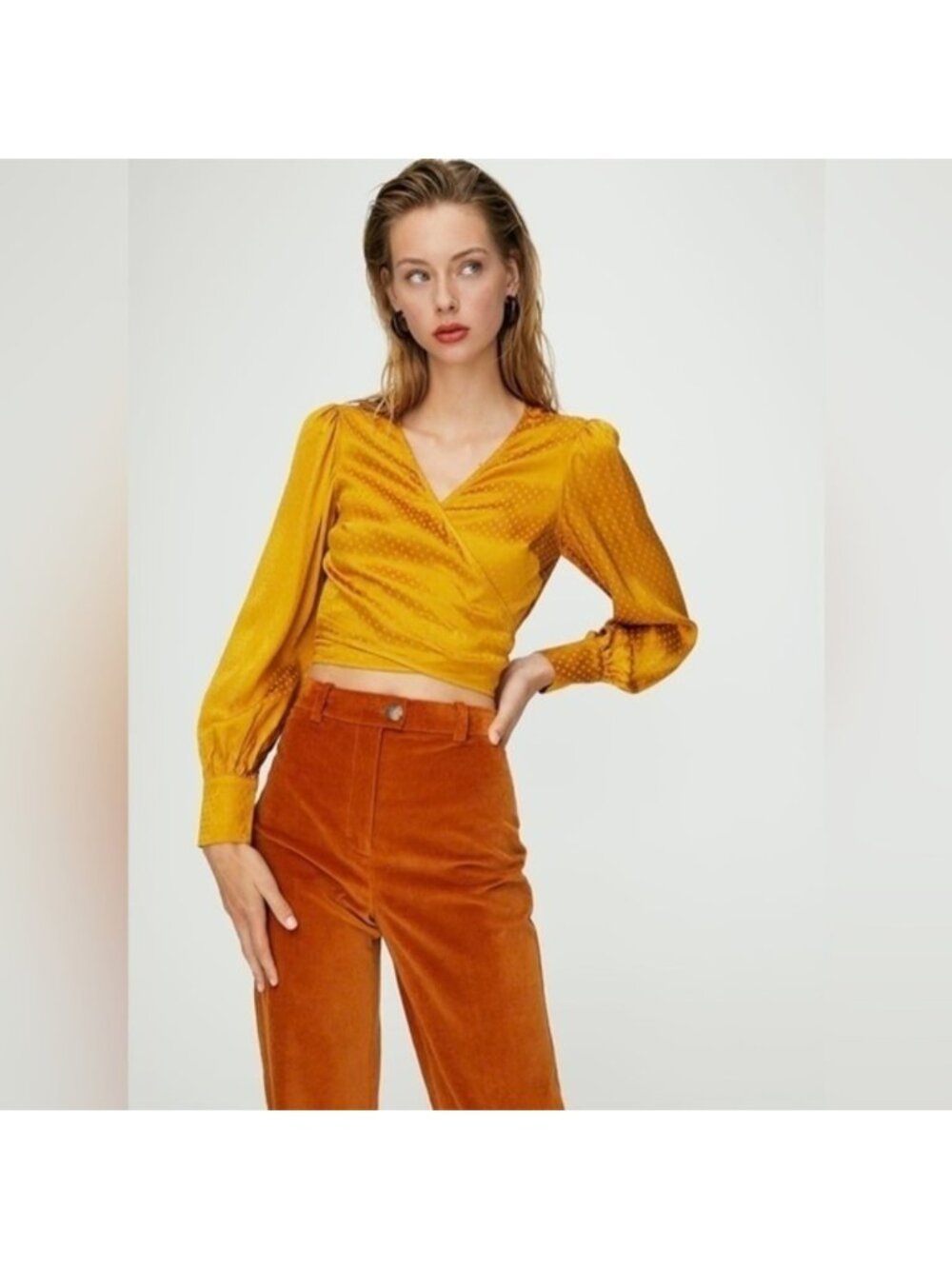 NWT Aritzia Wilfred Vivi Blouse in Dark Mustard Size XXS #73636